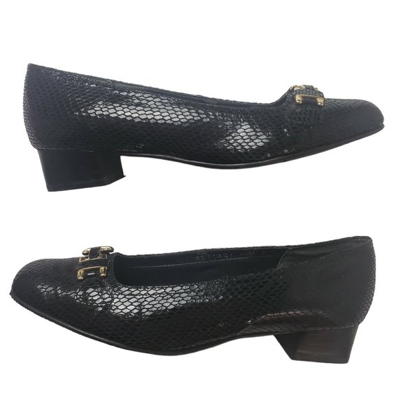 Mark Lemp by Walking Cradles Shoes Size 7.5 Black Leather Pump Snakeskin Print - Picture 1 of 6